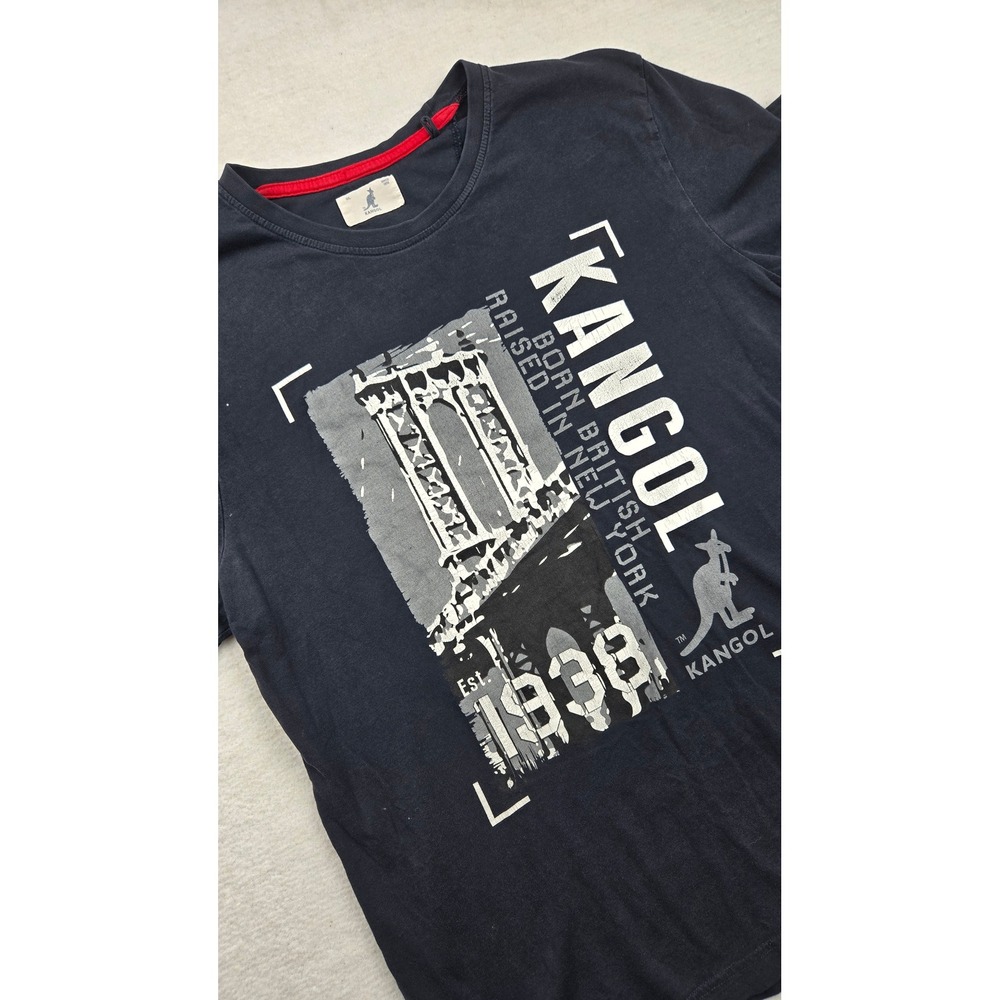 Kangol Graphic T-Shirt Men's L‎ Navy Blue Born British Raised in New York Tee